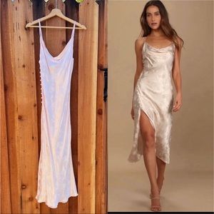 Lulu's Ivory Satin Floral Midi Dress